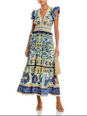 Bohemian Floral Maxi Dress in Olive and Navy